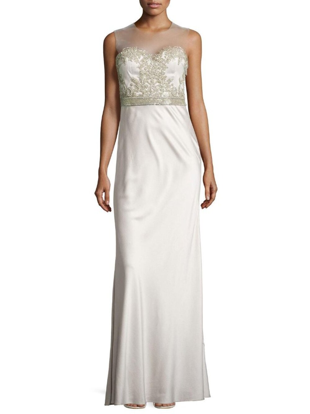 Catherine Deane Beaded Illusion Neck Gown Opal Gray Sz 6